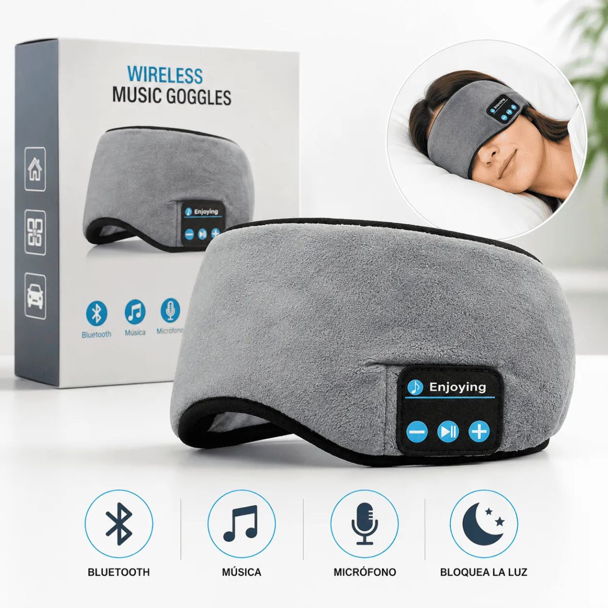 GENERICO - Antifaz para Dormir con Bluetooth, Audífonos y Micrófono Integrados