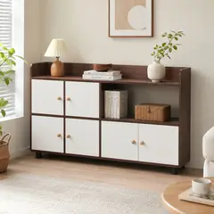 GENERICO - Mueble Organizador Aparador 110x24x60cm Marrón Blanco con 6 Puertas y Repisa