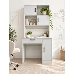 GENERICO - Escritorio con Estantería 80x50x170cm Blanco con Cajón y 3 Puertas para Estudio y Home Office