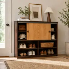 GENERICO - Zapatero con Puertas Corredizas Madera Nogal Roble Organizador Entrada 80x35x70cm