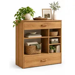 GENERICO - Mueble Buffet 50x30x100cm Comedor con 2 Cajones y Puertas Madera Natural