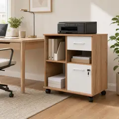 GENERICO - Archivador Móvil 60x34x59cm con Ruedas para Oficina Cajonera con Llave Color Madera Natural