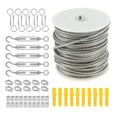 GENERICO - Kit de Cable Tensor de Acero de 30m Gancho Galvanizado