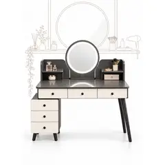 GENERICO - Mueble Tocador Peinador De Maquillaje Con Espejo Y Cajones Extendible MDF Gris Blanco 100x40x119 cm