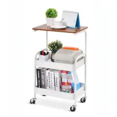 GENERICO - Velador Mesa Auxiliar Con Ruedas Carrito Organizador Multiuso Blanco - Cafe