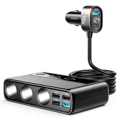 JOYROOM - Cargador de Auto 210W 9 en 1 Carga Rápida USB-C Multipuerto con 3 Tomas 12V