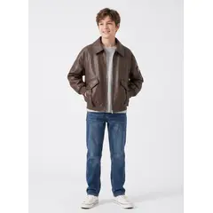 KIBOU - Chaqueta Ecocuero Niño Estilo Aviador Biker Invierno