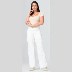 TRUCCOS JEANS - Jeans Cargo Wide Leg Mujer Blanco Natural Tiro Alto Elasticado T22020488