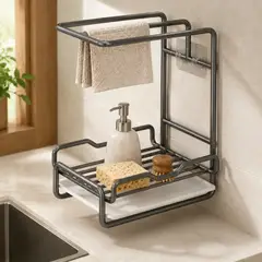 GENERICO - Organizador Escurridor Fregadero Cocina De Acero Carbono Pared Y Mesada Gris 20x14x27 cm