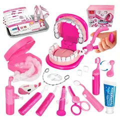 GENERICO - Set de Dentista Infantil 24 Piezas con Modelo Dental y Accesorios Modelo Rosa