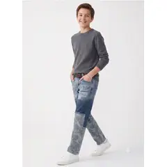KIBOU - Jeans Niño Patchwork Camuflaje Pantalón Mezclilla Moda