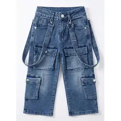 KIBOU - Jeans Cargo Niña Con Tirantes Y Bolsillos Moda Urbana