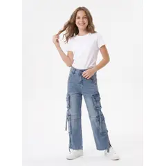 KIBOU - Pantalón Cargo Niña Jeans Holgado Estilo Urbano Y2K Juvenil