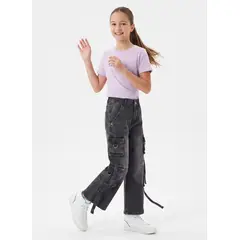 KIBOU - Pantalón Cargo Niña Jeans Holgado Estilo Urbano Y2K Juvenil