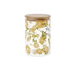 GENERICO - Frasco de Vidrio Borosilicato Cilíndrico Estampado Margaritas