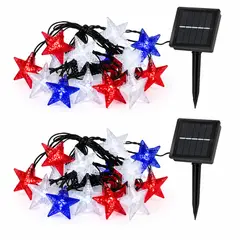 IRM - Pack X2 Guirnalda Solar LED 10 Metros 100 Estrellas Tricolor Fiestas Patrias