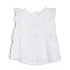 PILLIN - Blusa Bebé Niña con Vuelos y Bordado Floral Blanco