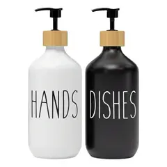 OEM - Set 2 Dispensador Jabón Baño Alcohol Gel Hands Dishes Negro Y Blanco