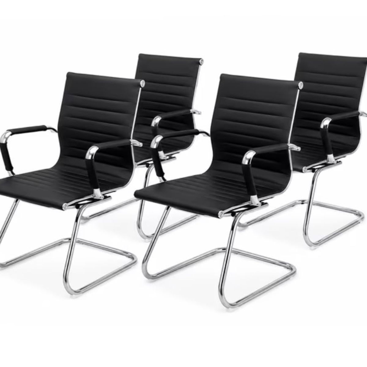 Sillas Ejecutivas | Pack X4 Tapizadas Con Ecocuero Negro | Diseño Moderno Con Apoya Brazos., marca ALTERNATIVE - Foto Principal