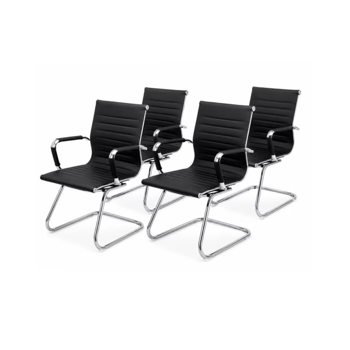 Sillas Ejecutivas | Pack X4 Tapizadas Con Ecocuero Negro | Diseño Moderno Con Apoya Brazos., marca ALTERNATIVE - Foto Principal