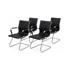 ALTERNATIVE - Sillas Ejecutivas | Pack X4 Tapizadas Con Ecocuero Negro | Diseño Moderno Con Apoya Brazos.