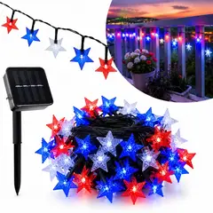 DOPA - Guirnalda Solar Led 10 Metros 100 Estrellas Tricolor Fiestas Patrias
