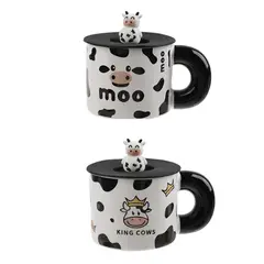 GENERICO - Taza de Cerámica Vaquita Moo con Tapa de Silicona y Figura 3D 370 ml