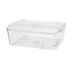 GENERICO - Bandeja Organizadora de Refrigerador Transparente Grande con Rejilla Drenante y Tapa