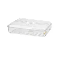 GENERICO - Bandeja Organizadora de Refrigerador Transparente con Rejilla Drenante y Tapa