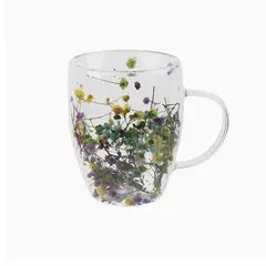 GENERICO - Taza De Vidrio Con Flores Secas 350 ml