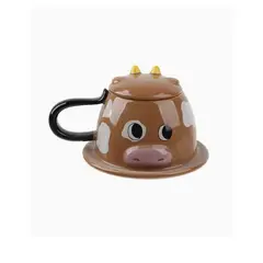 GENERICO - Taza De Cerámica Con Diseño De Vaca Y Tapa 300 ml 320 ml