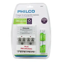 PHILCO - Cargador de Pilas con 4 Pilas AA Recargables de 2700 mAh