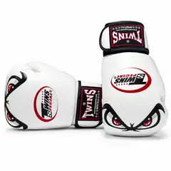 TWINS - Guantes de Boxeo Profesional Special Bad Eyes Cuero Genuino - 14 Oz - Blanco