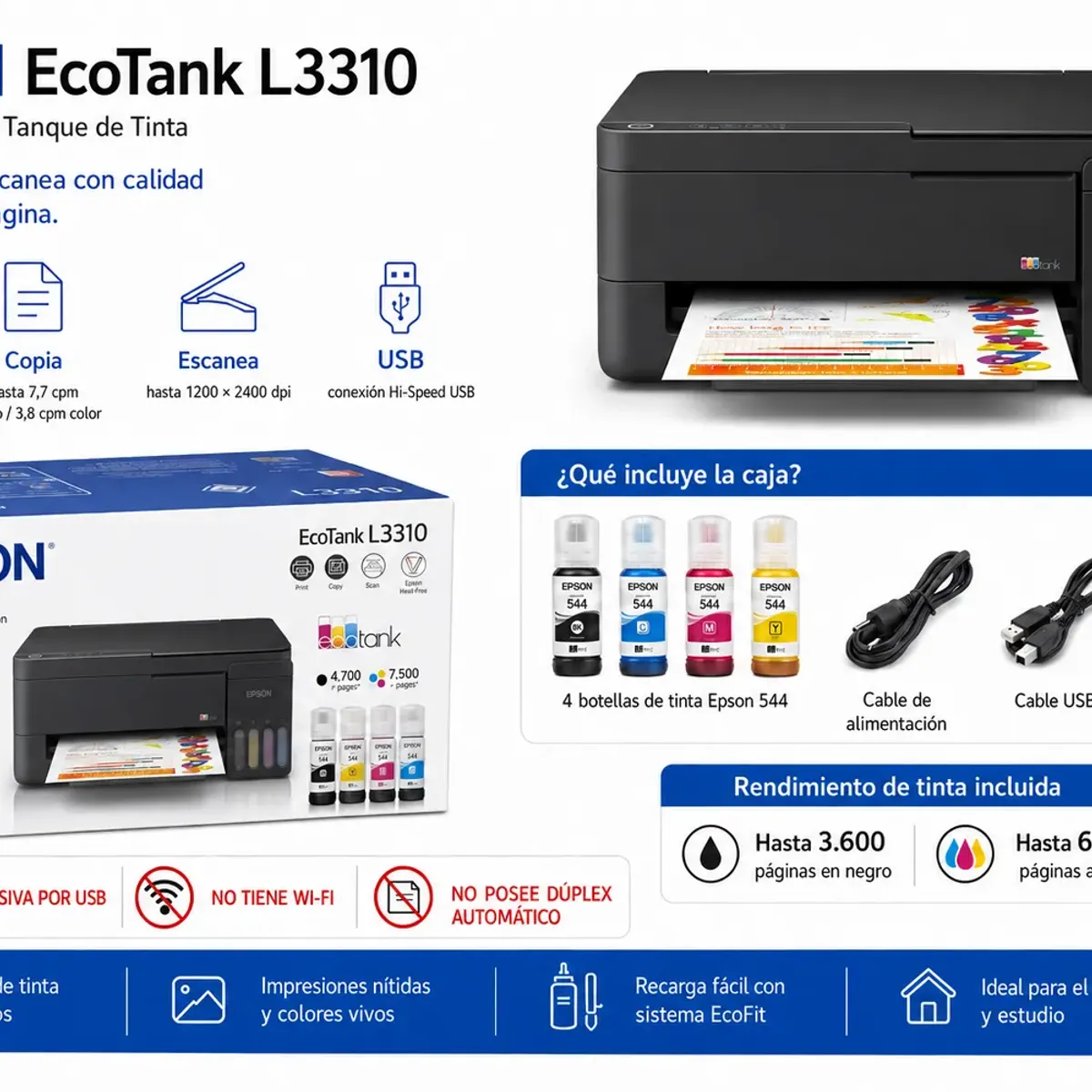 EPSON - Epson EcoTank L3310 Multifuncional USB Ex L3210