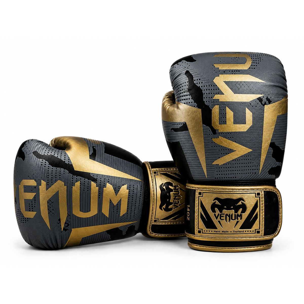 VENUM - Guantes de Boxeo  Muay thai Venum Elite Gold Camo 14 Oz Skintex Tailandia