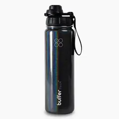 BUFFER FLASK - Termo Botella Agua Termica Acero Inox + Tapas - Negro - Negro
