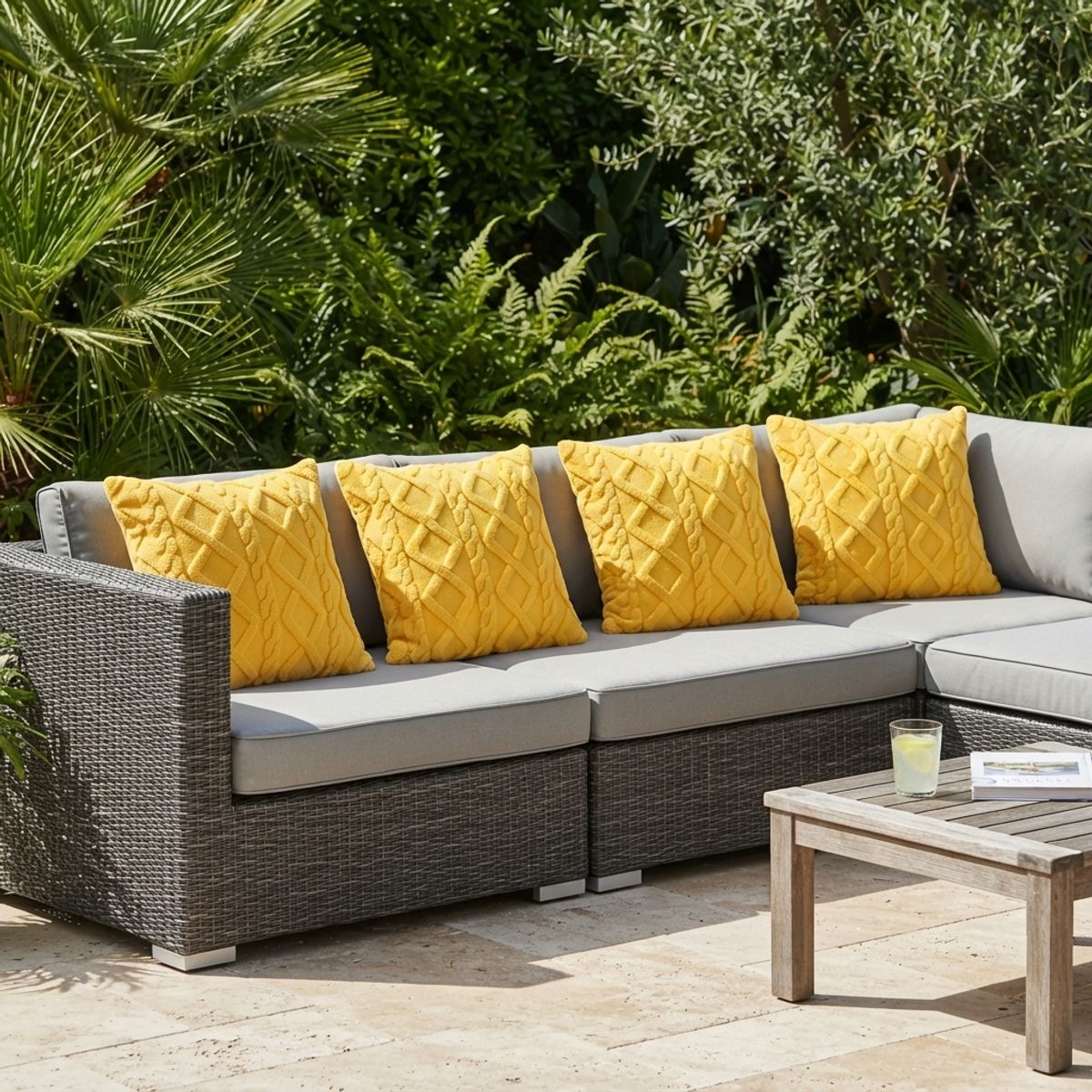 ARMONIA - Pack 4 Fundas Decorativas 45x45 cm Pelo Trenzado 758 Amarillo