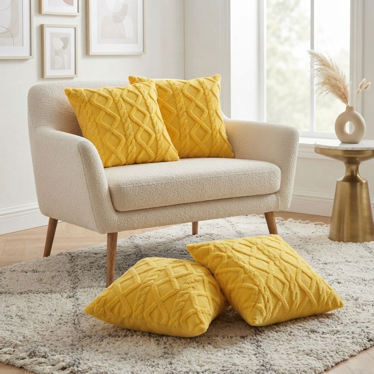 ARMONIA - Fundas de Cojín Poliéster Suave Pelo Trenzado Pack 4 758 Amarillo