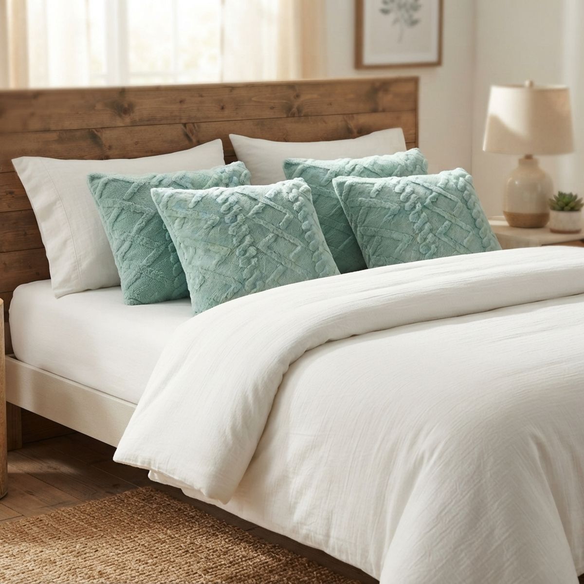 ARMONIA - Funda Decorativa Turquesa Modelo Pelo Trenzado Pack 4 758 Elegante