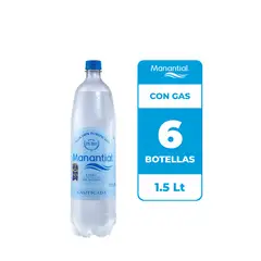 MANANTIAL - 6x Agua Purificada Con Gas Botella 1.5L