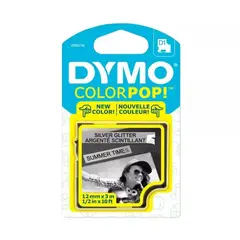 DYMO - Cinta D1 Glitter de Colores 12mm x 3mt Negro / Plateado