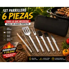 GENERICO - Set Parrillero 6 Piezas con Estuche – Kit de Utensilios para Asado, Barbacoa y BBQ