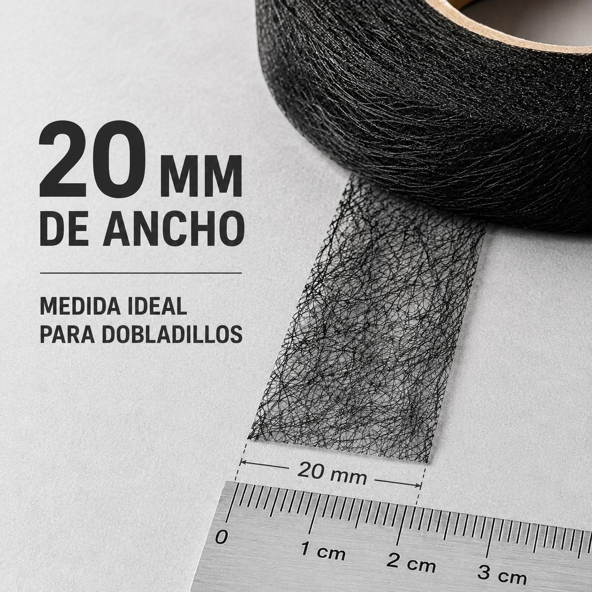 GENERICO - Cinta Basta Termoadhesiva 20mm Fusión Pantalón Sin Coser NEGRO