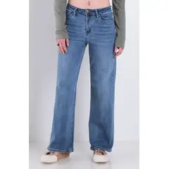 WADOS - JEANS MUJER WIDE LEG TIRO ALTO PRETINA BASICA 1 BOTON