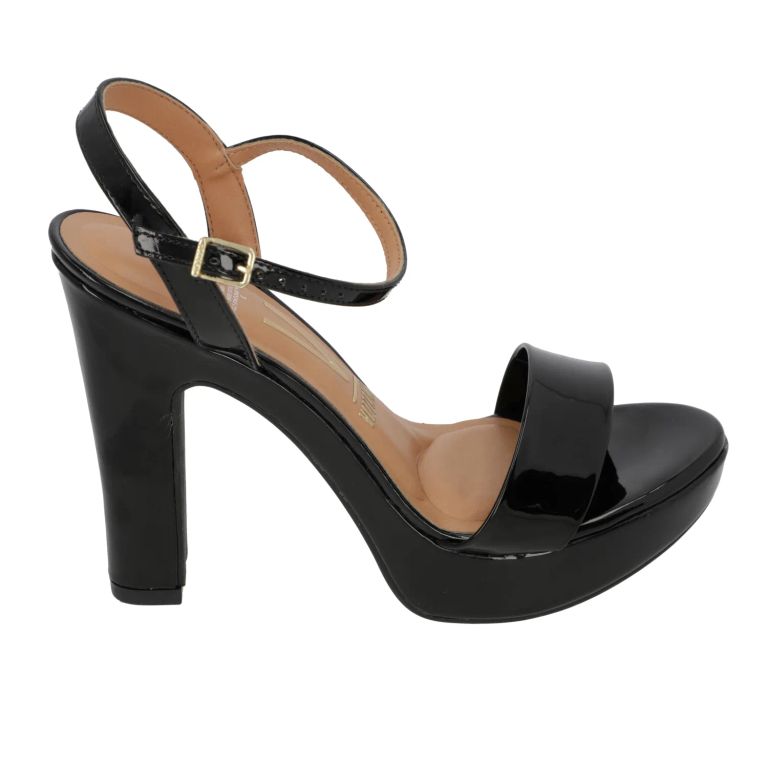 Sandalia Fiesta Taco Ancho Negra Mujer