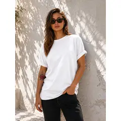 JAGIMA - Poleras Oversize Mujer Cuello Redondo 100% Algodon Estampar 180gr Basica
