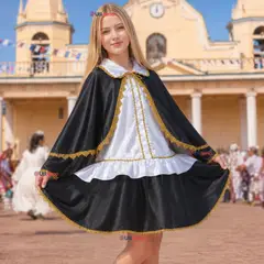UTILISIMO - Traje Tirana Diablada Vestido Negro 3 Piezas Juvenil Baile Típico Fiestas Patrias