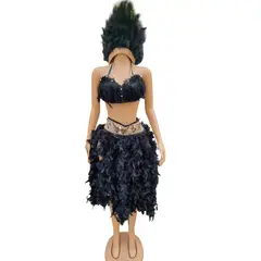 GENERICO - Traje Tipico Pascuense Mujer Juvenil Tallas S M y L De Plumas Negro
