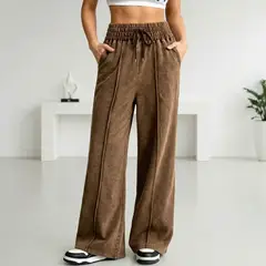 HERIEL - Pantalón Buzo Pre Lavado Verano Palazzo Algodón Elasticados Wide Leg