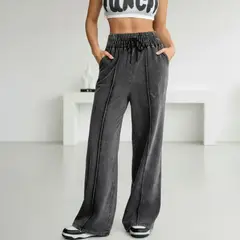 HERIEL - Pantalón Buzo Pre Lavado Verano Palazzo Algodón Elasticados Wide Leg